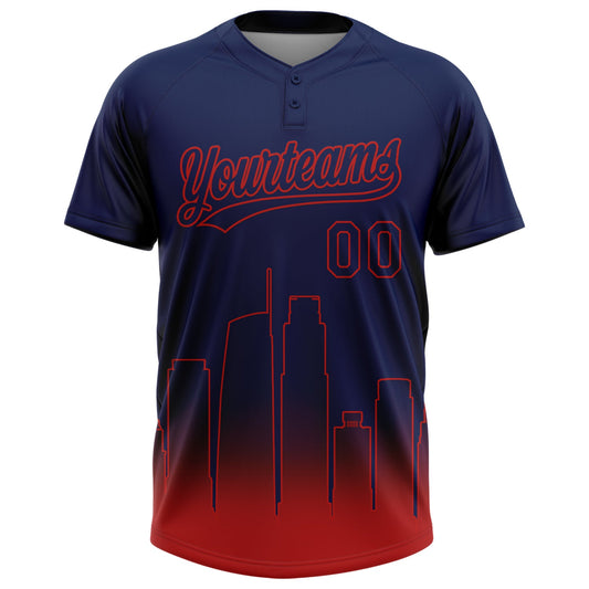 Maxcorners Custom Navy Red Los Angeles City Edition Gradient Two-Button Unisex Softball Jersey LM2605