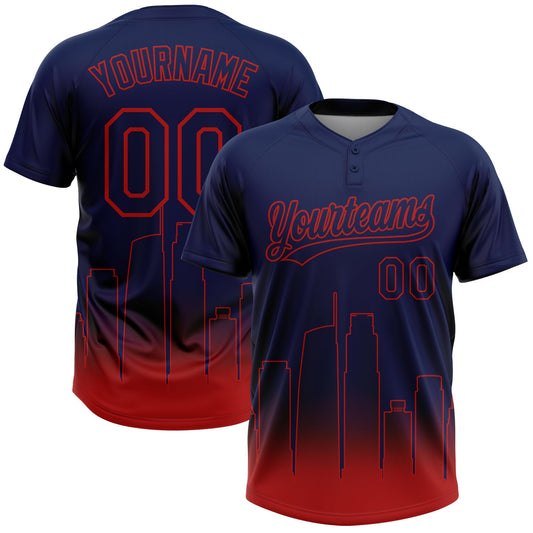 Maxcorners Custom Navy Red Los Angeles City Edition Gradient Two-Button Unisex Softball Jersey LM2605