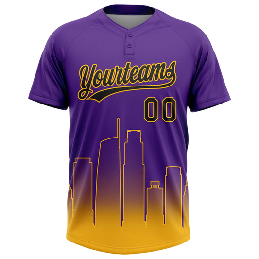 Maxcorners Custom Purple Black-Gold Los Angeles City Edition Gradient Two-Button Unisex Softball Jersey LM2605