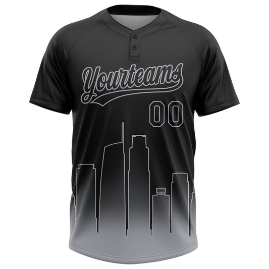 Maxcorners Custom Black Gray Los Angeles City Edition Gradient Two-Button Unisex Softball Jersey LM2605