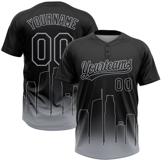 Maxcorners Custom Black Gray Los Angeles City Edition Gradient Two-Button Unisex Softball Jersey LM2605