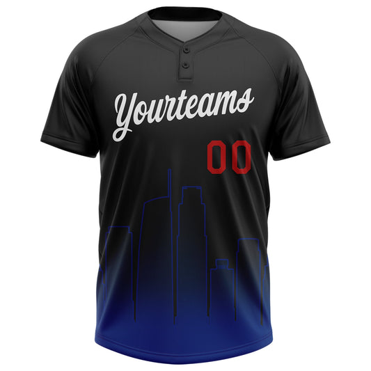 Maxcorners Custom Black White Royal-Red Los Angeles City Edition Gradient Two-Button Unisex Softball Jersey LM2605