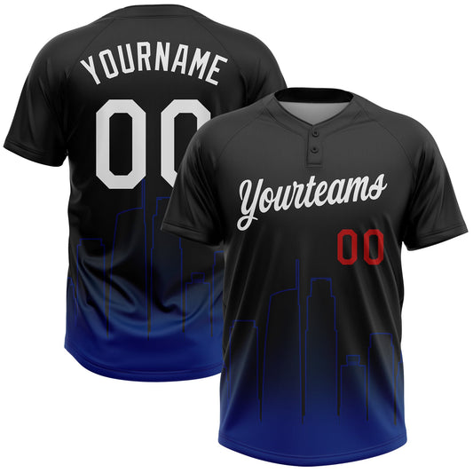 Maxcorners Custom Black White Royal-Red Los Angeles City Edition Gradient Two-Button Unisex Softball Jersey LM2605
