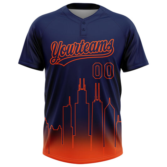 Maxcorners Custom Navy Orange Chicago City Edition Gradient Two-Button Unisex Softball Jersey LM2605
