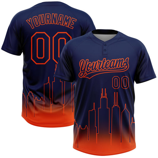 Maxcorners Custom Navy Orange Chicago City Edition Gradient Two-Button Unisex Softball Jersey LM2605