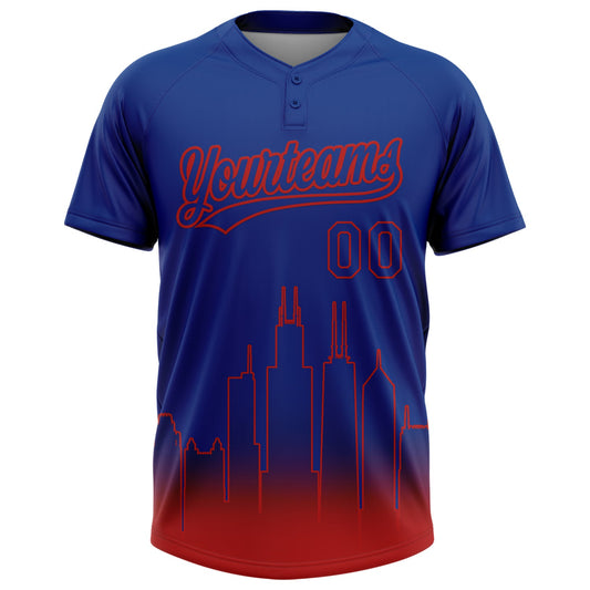 Maxcorners Custom Royal Red Chicago City Edition Gradient Two-Button Unisex Softball Jersey LM2605