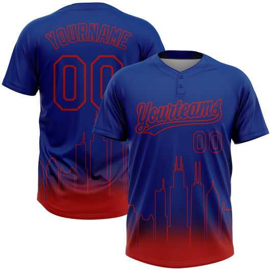 Maxcorners Custom Royal Red Chicago City Edition Gradient Two-Button Unisex Softball Jersey LM2605