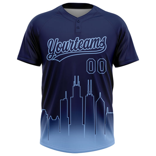 Maxcorners Custom Navy Light Blue Chicago City Edition Gradient Two-Button Unisex Softball Jersey LM2605