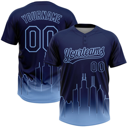 Maxcorners Custom Navy Light Blue Chicago City Edition Gradient Two-Button Unisex Softball Jersey LM2605