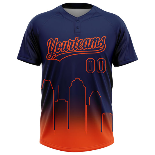 Maxcorners Custom Navy Orange Houston City Edition Gradient Two-Button Unisex Softball Jersey LM2605