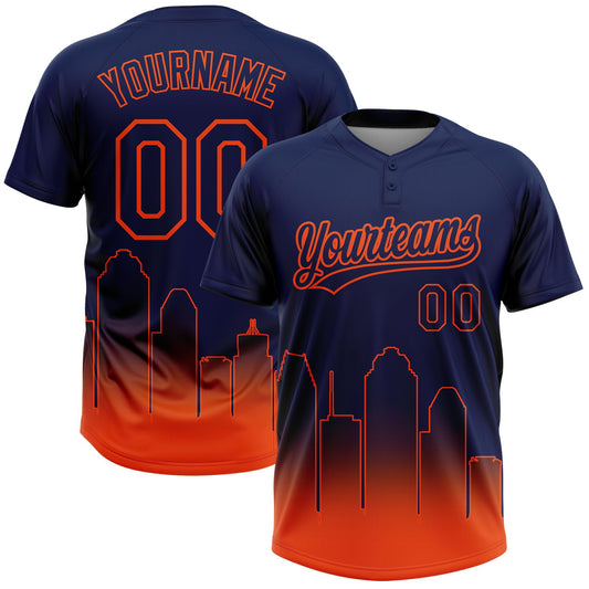 Maxcorners Custom Navy Orange Houston City Edition Gradient Two-Button Unisex Softball Jersey LM2605