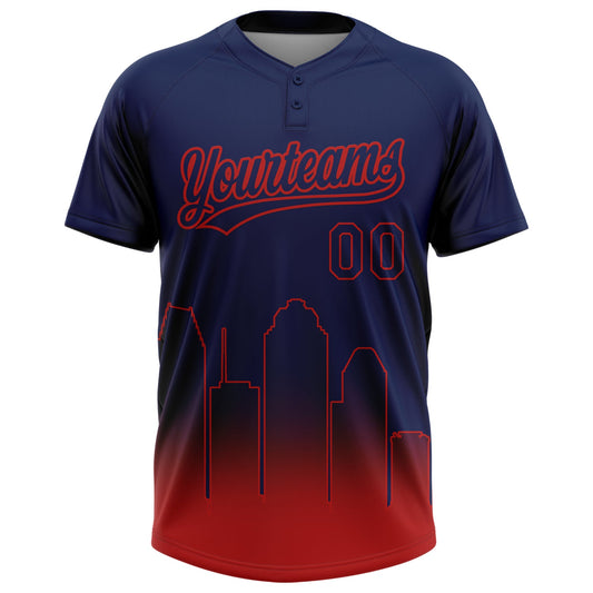 Maxcorners Custom Navy Red Houston City Edition Gradient Two-Button Unisex Softball Jersey LM2605