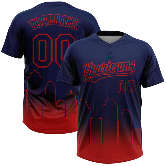 Maxcorners Custom Navy Red Houston City Edition Gradient Two-Button Unisex Softball Jersey LM2605
