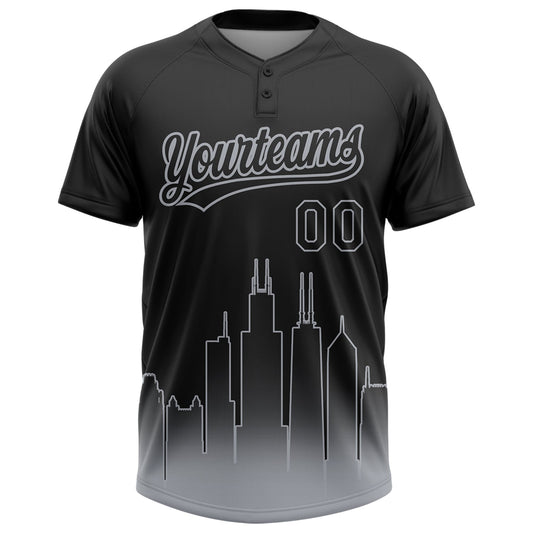 Maxcorners Custom Black Gray Chicago City Edition Gradient Two-Button Unisex Softball Jersey LM2605