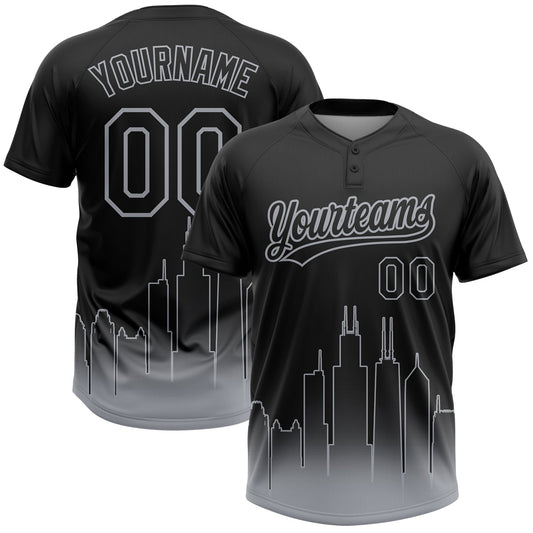 Maxcorners Custom Black Gray Chicago City Edition Gradient Two-Button Unisex Softball Jersey LM2605