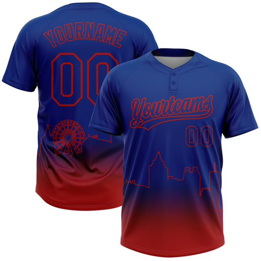 Maxcorners Custom Royal Red Atlanta City Edition Gradient Two-Button Unisex Softball Jersey LM2605