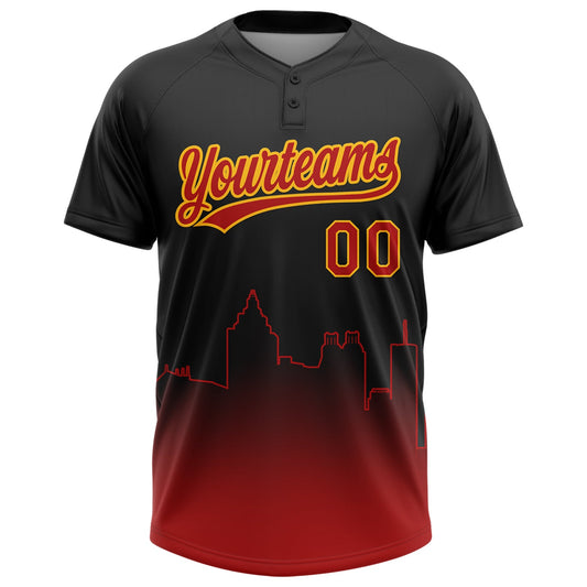 Maxcorners Custom Black Red-Gold Atlanta City Edition Gradient Two-Button Unisex Softball Jersey LM2605