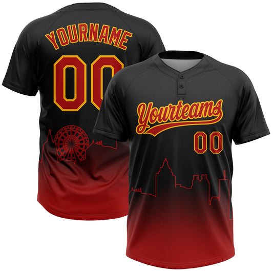 Maxcorners Custom Black Red-Gold Atlanta City Edition Gradient Two-Button Unisex Softball Jersey LM2605