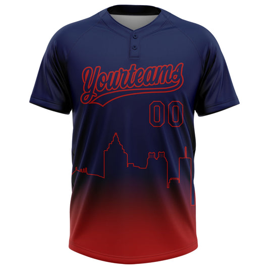 Maxcorners Custom Navy Red Atlanta City Edition Gradient Two-Button Unisex Softball Jersey LM2605