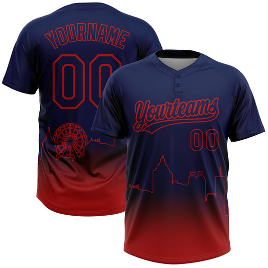Maxcorners Custom Navy Red Atlanta City Edition Gradient Two-Button Unisex Softball Jersey LM2605