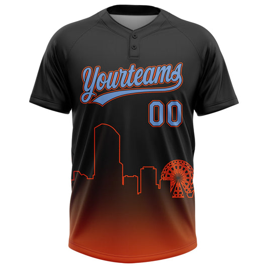 Maxcorners Custom Black Powder Blue-Orange Miami City Edition Gradient Two-Button Unisex Softball Jersey LM2605