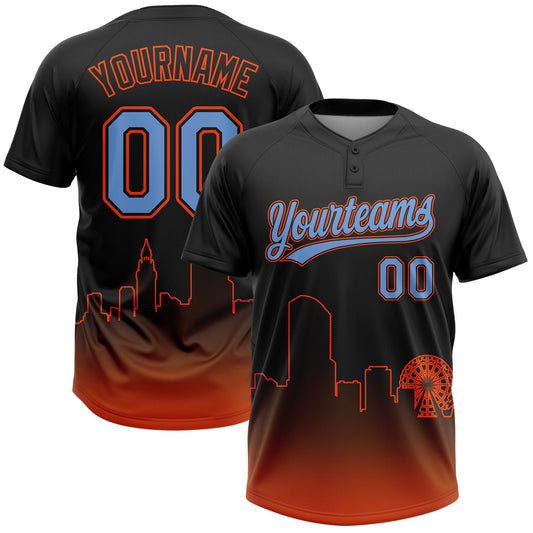 Maxcorners Custom Black Powder Blue-Orange Miami City Edition Gradient Two-Button Unisex Softball Jersey LM2605