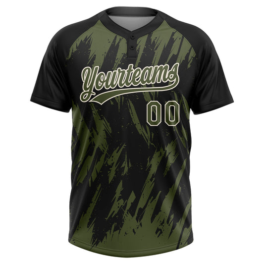 Maxcorners Custom Black Olive-Cream Splatter Torn Sharp Brush Stroke Two-Button Unisex Softball Jersey LM2605