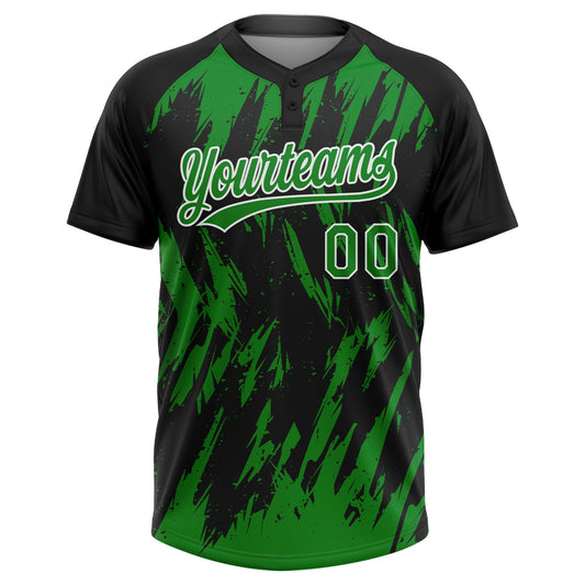 Maxcorners Custom Black Grass Green-White Splatter Torn Sharp Brush Stroke Two-Button Unisex Softball Jersey LM2605