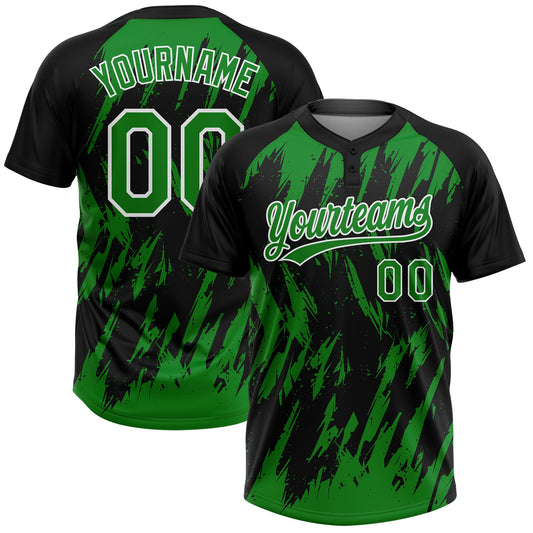 Maxcorners Custom Black Grass Green-White Splatter Torn Sharp Brush Stroke Two-Button Unisex Softball Jersey LM2605