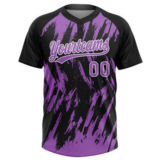 Maxcorners Custom Black Medium Purple-White Splatter Torn Sharp Brush Stroke Two-Button Unisex Softball Jersey LM2605