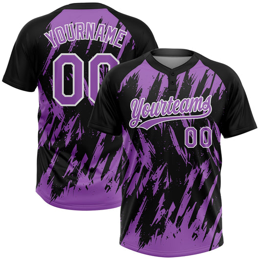 Maxcorners Custom Black Medium Purple-White Splatter Torn Sharp Brush Stroke Two-Button Unisex Softball Jersey LM2605