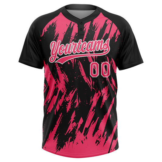 Maxcorners Custom Black Neon Pink-White Splatter Torn Sharp Brush Stroke Two-Button Unisex Softball Jersey LM2605