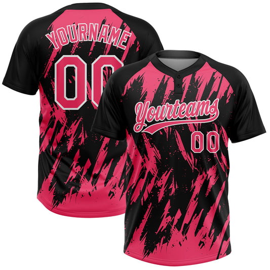 Maxcorners Custom Black Neon Pink-White Splatter Torn Sharp Brush Stroke Two-Button Unisex Softball Jersey LM2605