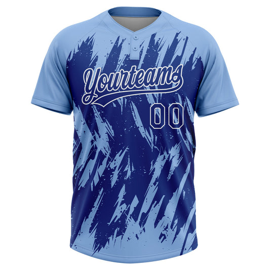 Maxcorners Custom Light Blue Royal-White Splatter Torn Sharp Brush Stroke Two-Button Unisex Softball Jersey LM2605