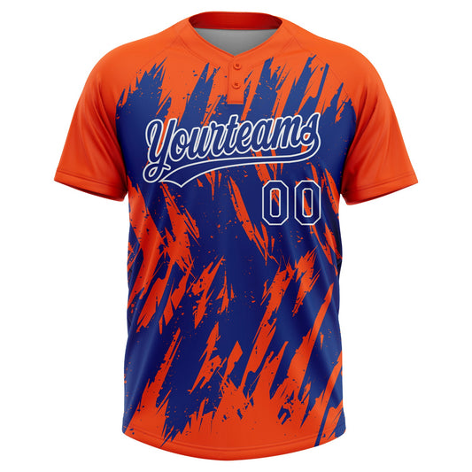 Maxcorners Custom Orange Royal-White Splatter Torn Sharp Brush Stroke Two-Button Unisex Softball Jersey LM2605