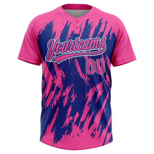 Maxcorners Custom Pink Royal-White Splatter Torn Sharp Brush Stroke Two-Button Unisex Softball Jersey LM2605