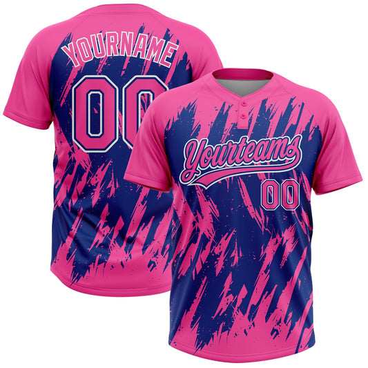 Maxcorners Custom Pink Royal-White Splatter Torn Sharp Brush Stroke Two-Button Unisex Softball Jersey LM2605