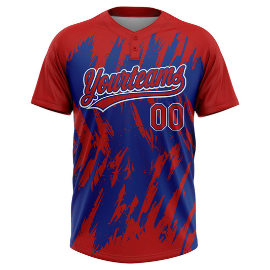 Maxcorners Custom Red Royal-White Splatter Torn Sharp Brush Stroke Two-Button Unisex Softball Jersey LM2605