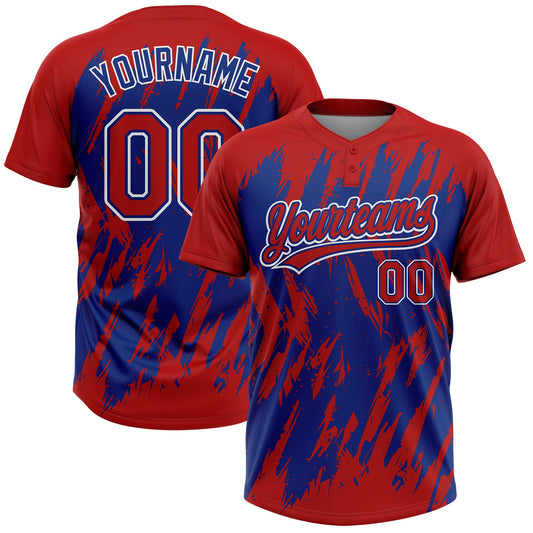 Maxcorners Custom Red Royal-White Splatter Torn Sharp Brush Stroke Two-Button Unisex Softball Jersey LM2605