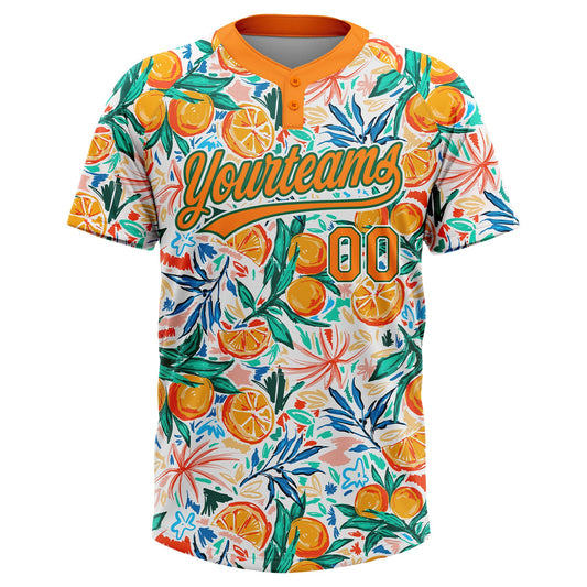 Maxcorners Custom White Bay Orange-Kelly Green Hawaii Fruit Orange Two-Button Unisex Softball Jersey LM2605