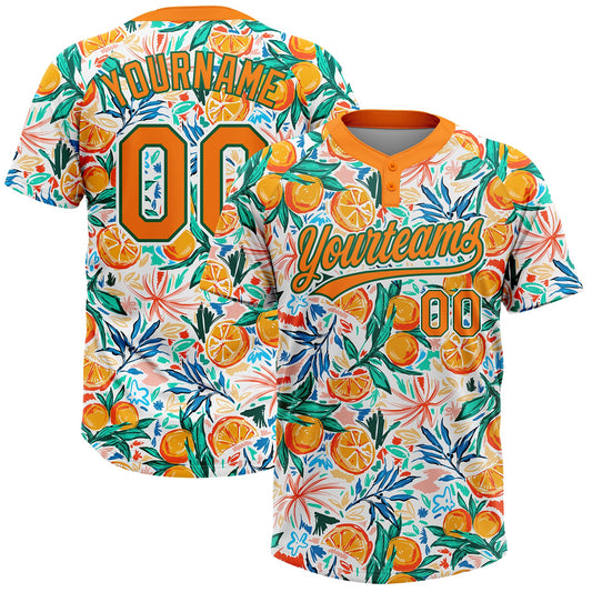 Maxcorners Custom White Bay Orange-Kelly Green Hawaii Fruit Orange Two-Button Unisex Softball Jersey LM2605