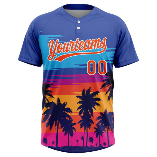 Maxcorners Custom Royal Orange-White Tropical Hawaii Palm Trees Two-Button Unisex Softball Jersey LM2605