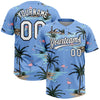 Maxcorners Custom Light Blue White-Black Tropical Hawaii Palm Trees And Flamingo Two-Button Unisex Softball Jersey LM2605