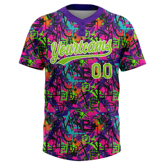 Maxcorners Custom Graffiti Pattern Neon Green-White Vibrant Multi-Color Street Style Two-Button Unisex Softball Jersey LM2605