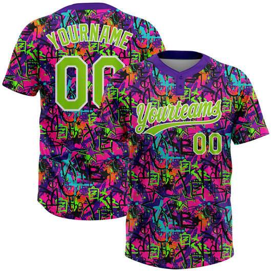 Maxcorners Custom Graffiti Pattern Neon Green-White Vibrant Multi-Color Street Style Two-Button Unisex Softball Jersey LM2605