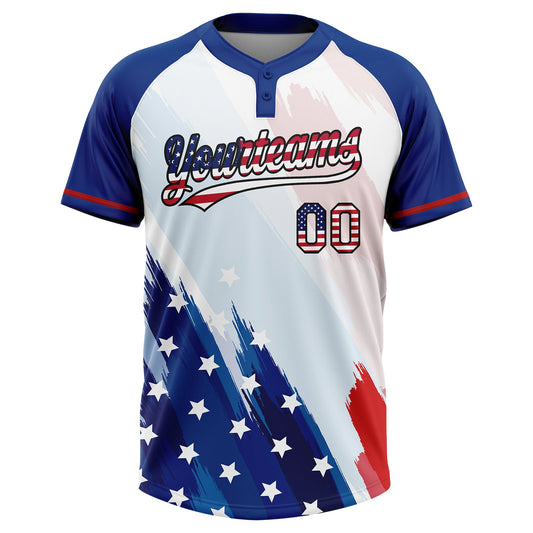 Maxcorners Custom White USA Flag Royal Red-Black American Flag Two-Button Unisex Softball Jersey LM2605