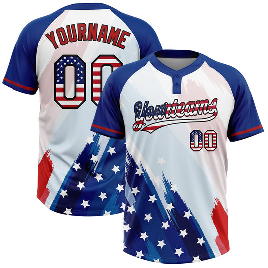 Maxcorners Custom White USA Flag Royal Red-Black American Flag Two-Button Unisex Softball Jersey LM2605