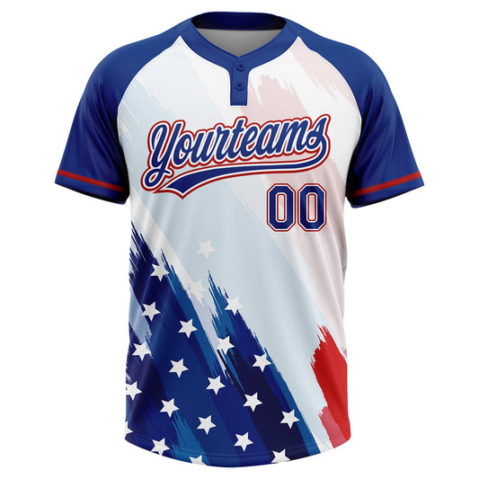 Maxcorners Custom White Royal-Red American Flag Two-Button Unisex Softball Jersey LM2605