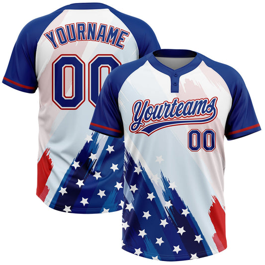 Maxcorners Custom White Royal-Red American Flag Two-Button Unisex Softball Jersey LM2605