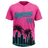 Maxcorners Custom Pink Lakes Blue-Black Miami Palm Trees City Edition Two-Button Unisex Softball Jersey LM2605